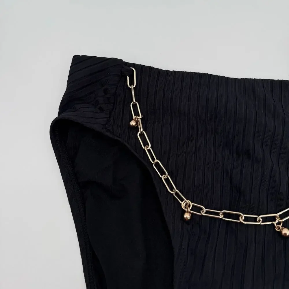 Robin Piccone Yasmine Bikini Bottoms Size Extra Small NEW High Waist Chain Black